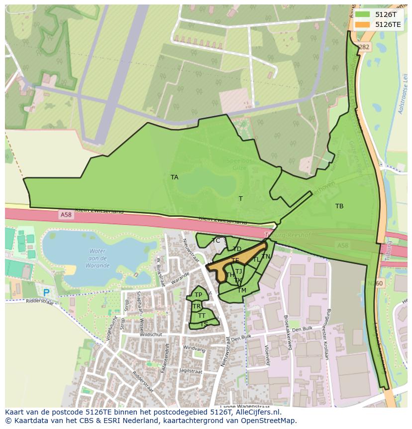 Afbeelding van het postcodegebied 5126 TE op de kaart.