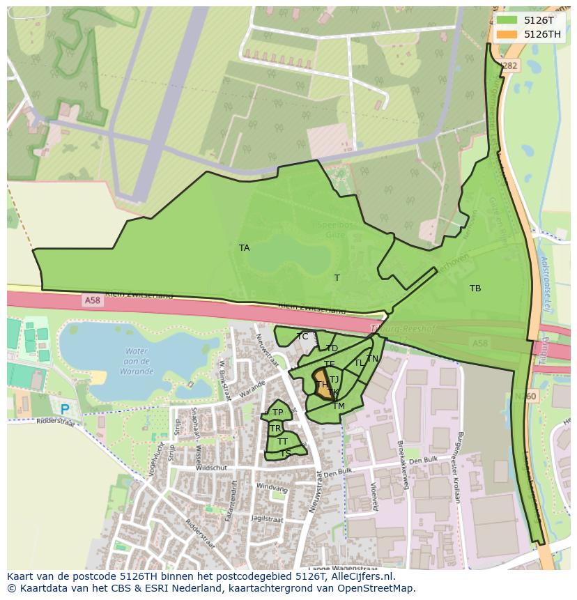 Afbeelding van het postcodegebied 5126 TH op de kaart.