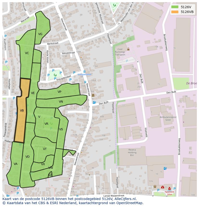 Afbeelding van het postcodegebied 5126 VB op de kaart.