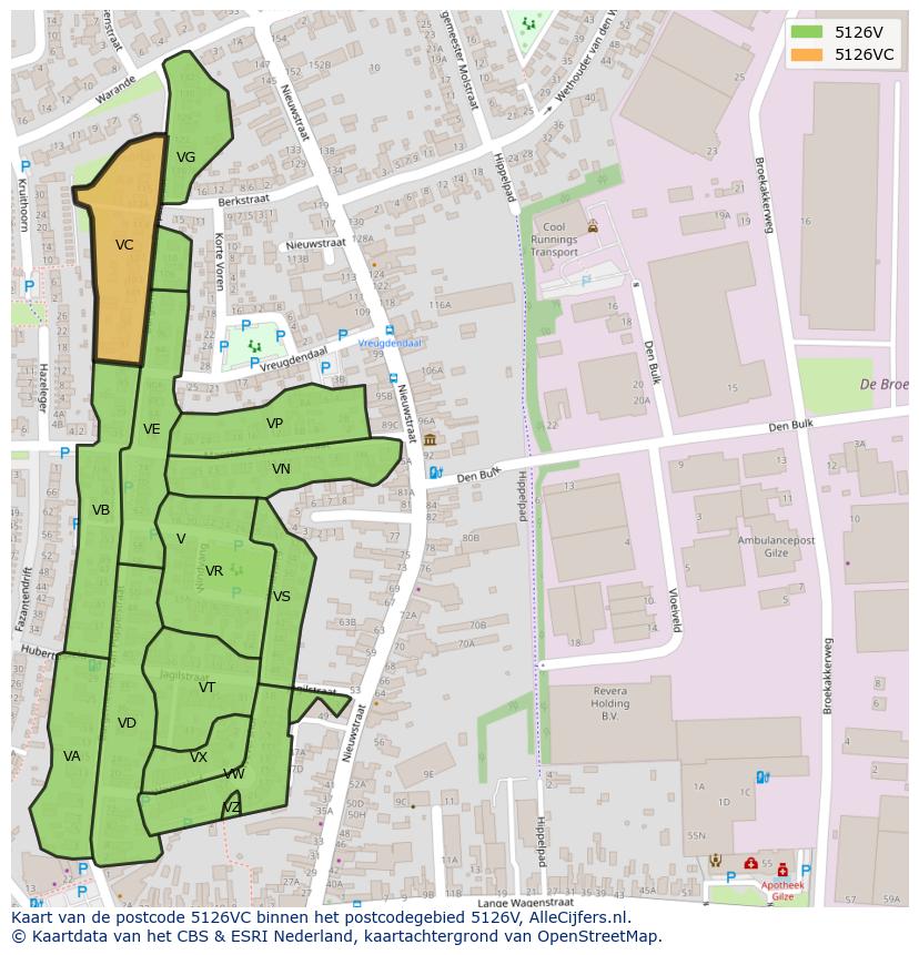 Afbeelding van het postcodegebied 5126 VC op de kaart.