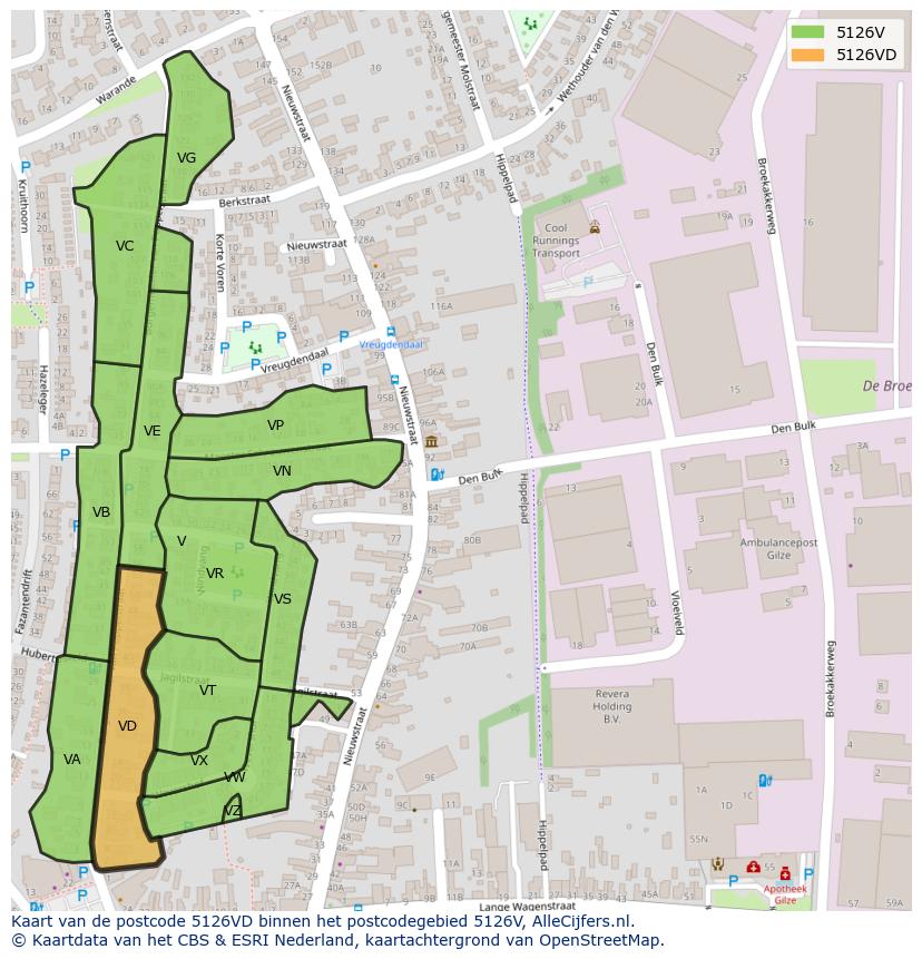 Afbeelding van het postcodegebied 5126 VD op de kaart.