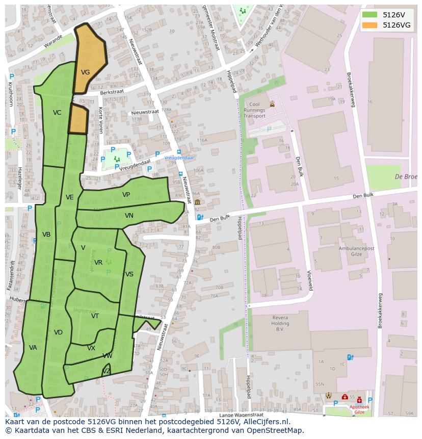 Afbeelding van het postcodegebied 5126 VG op de kaart.