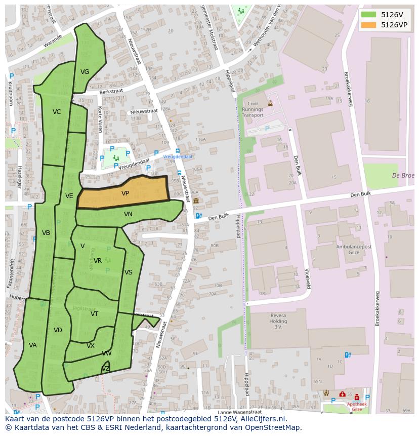 Afbeelding van het postcodegebied 5126 VP op de kaart.