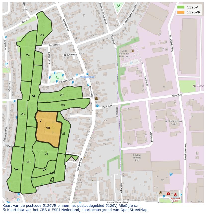 Afbeelding van het postcodegebied 5126 VR op de kaart.