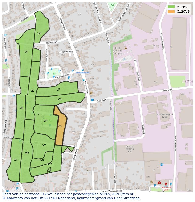 Afbeelding van het postcodegebied 5126 VS op de kaart.