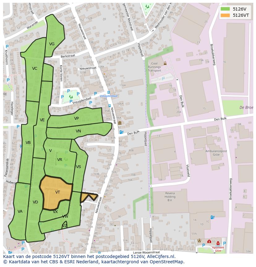 Afbeelding van het postcodegebied 5126 VT op de kaart.