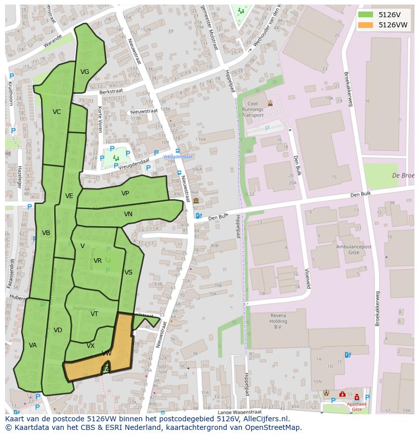 Afbeelding van het postcodegebied 5126 VW op de kaart.
