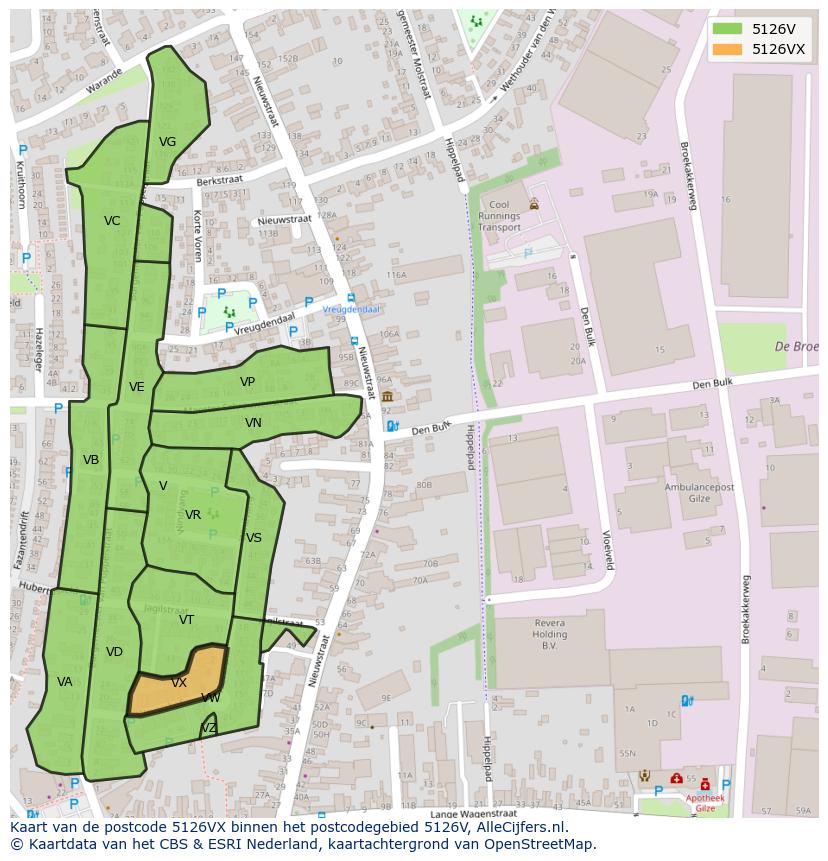 Afbeelding van het postcodegebied 5126 VX op de kaart.