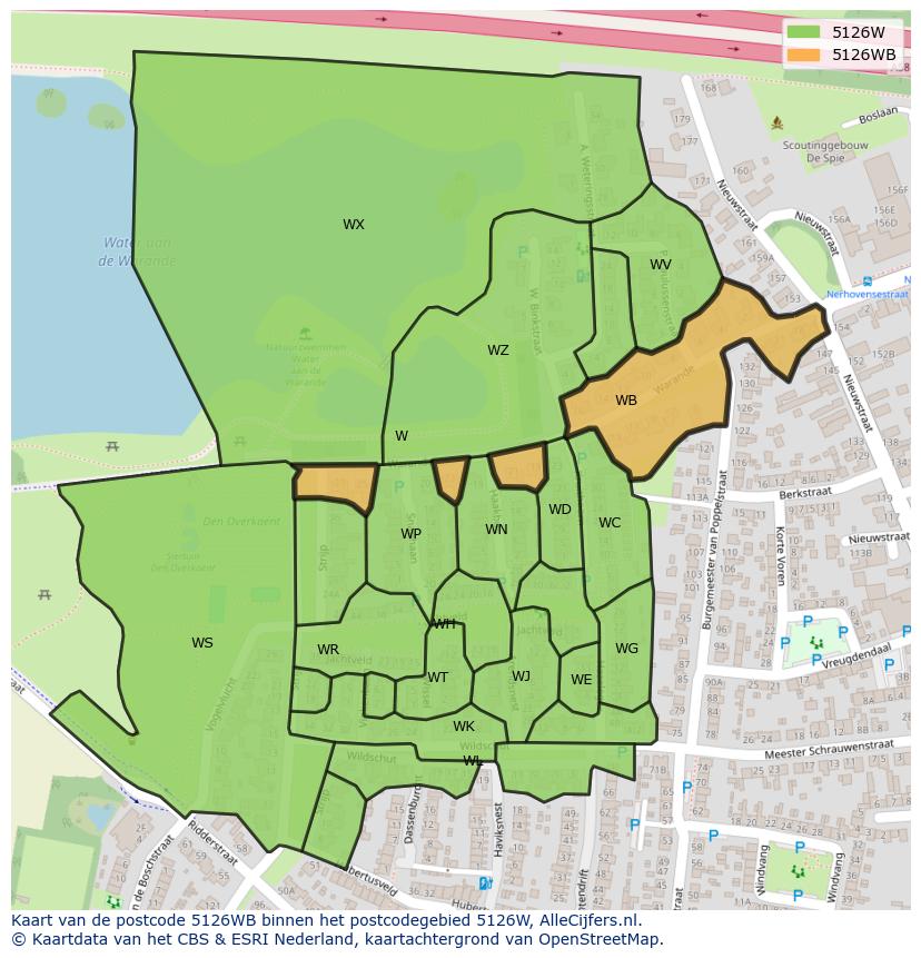 Afbeelding van het postcodegebied 5126 WB op de kaart.