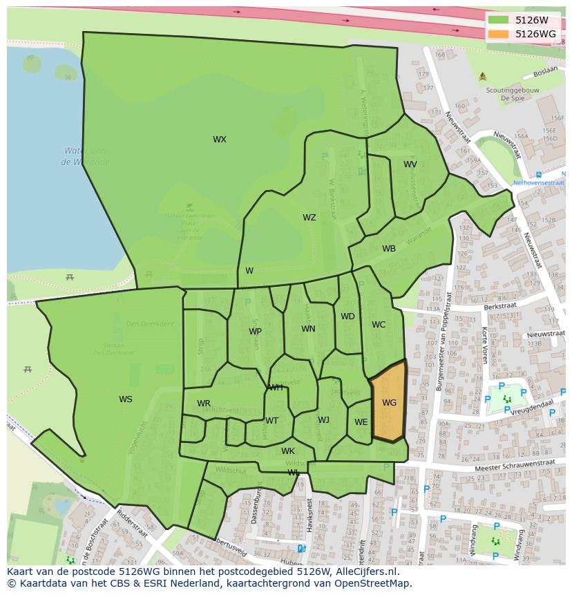 Afbeelding van het postcodegebied 5126 WG op de kaart.