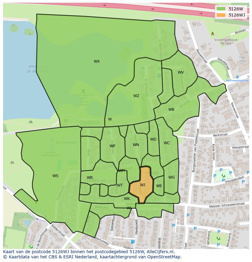 Afbeelding van het postcodegebied 5126 WJ op de kaart.