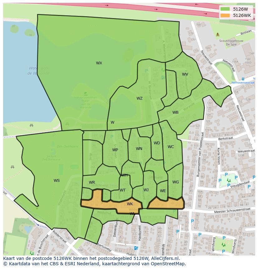 Afbeelding van het postcodegebied 5126 WK op de kaart.