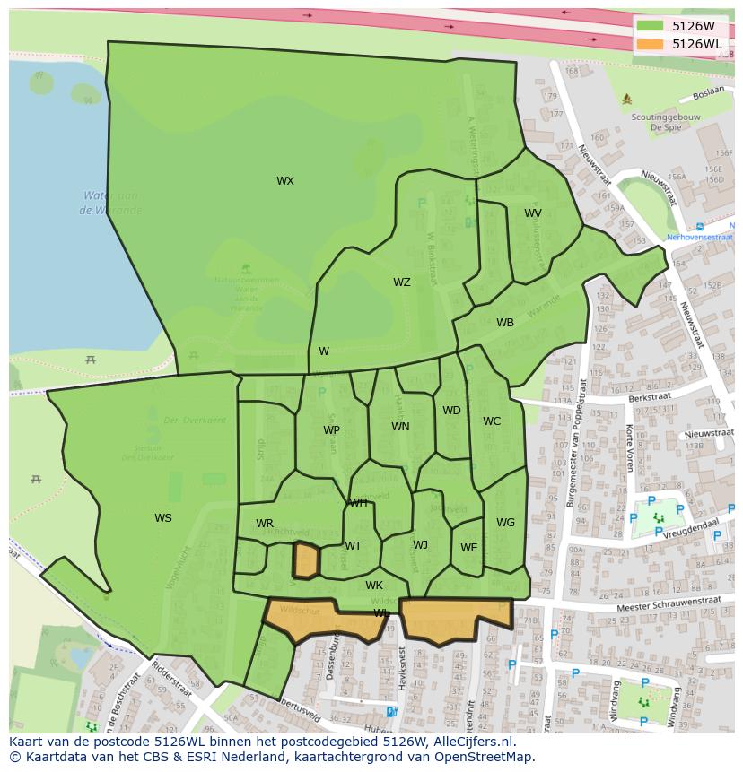 Afbeelding van het postcodegebied 5126 WL op de kaart.