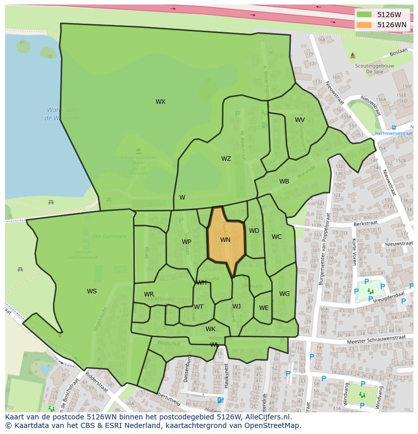 Afbeelding van het postcodegebied 5126 WN op de kaart.