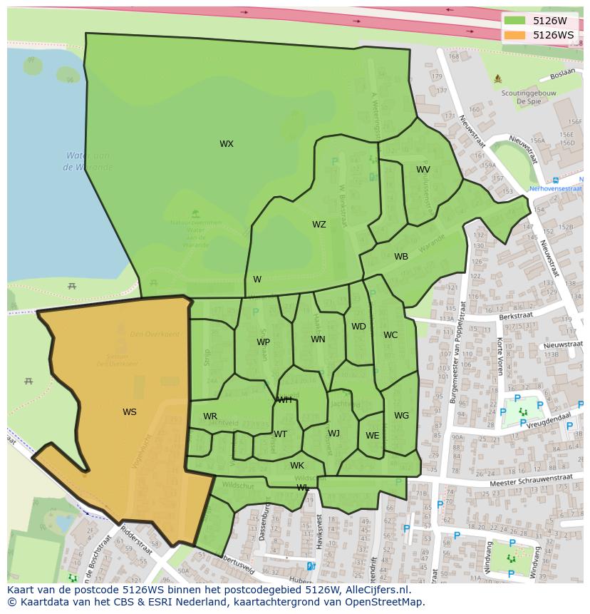 Afbeelding van het postcodegebied 5126 WS op de kaart.