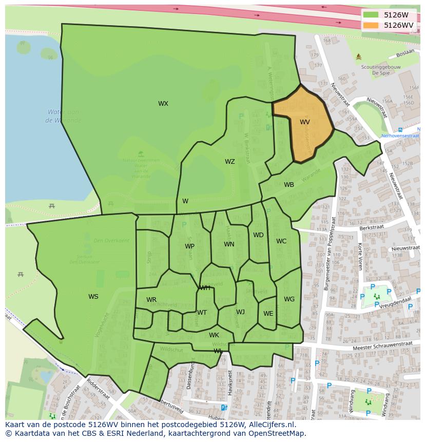 Afbeelding van het postcodegebied 5126 WV op de kaart.