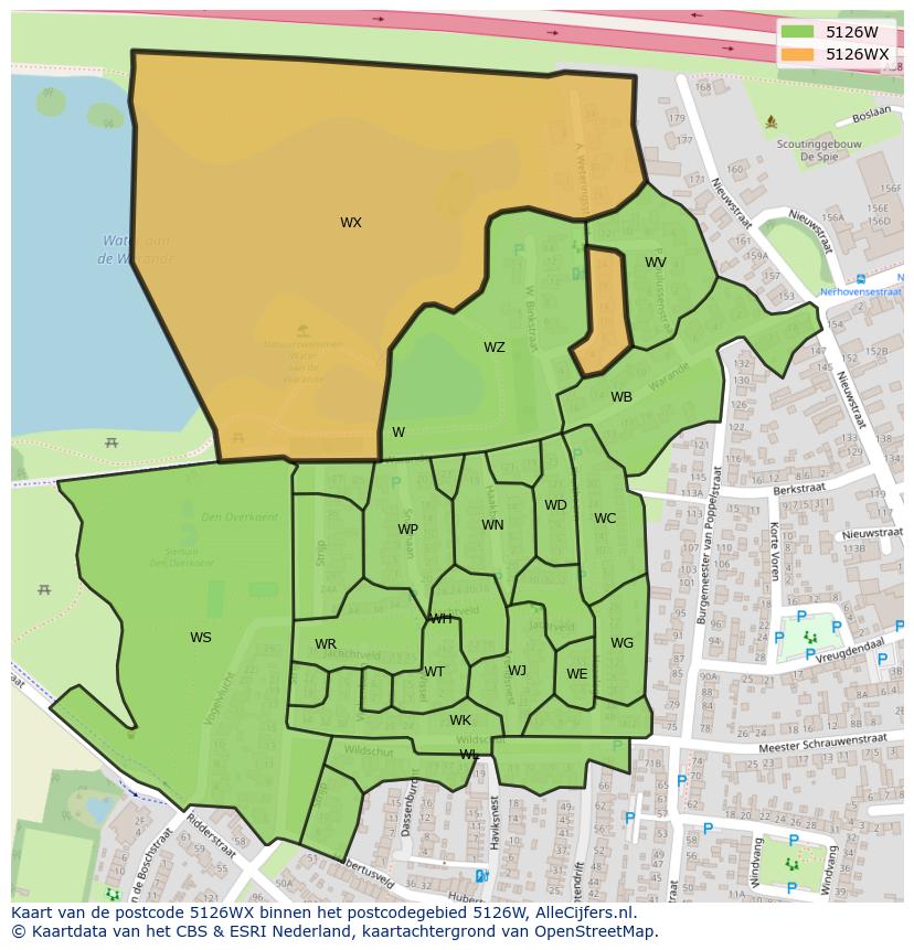 Afbeelding van het postcodegebied 5126 WX op de kaart.