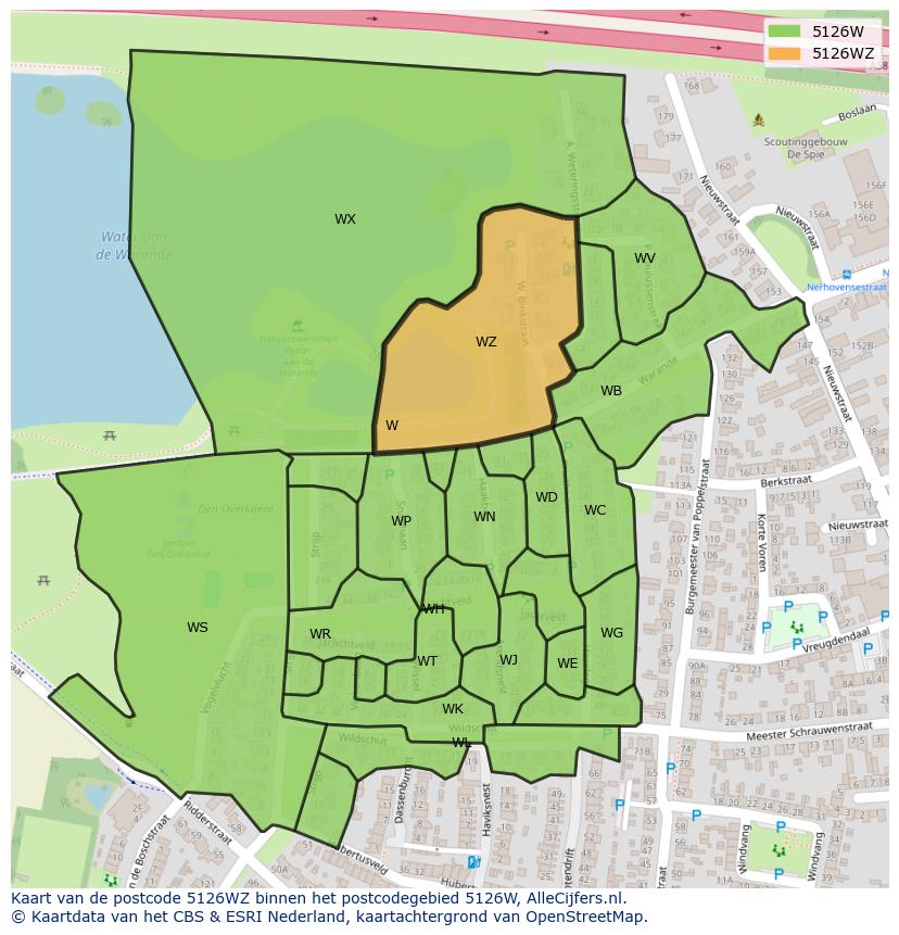 Afbeelding van het postcodegebied 5126 WZ op de kaart.