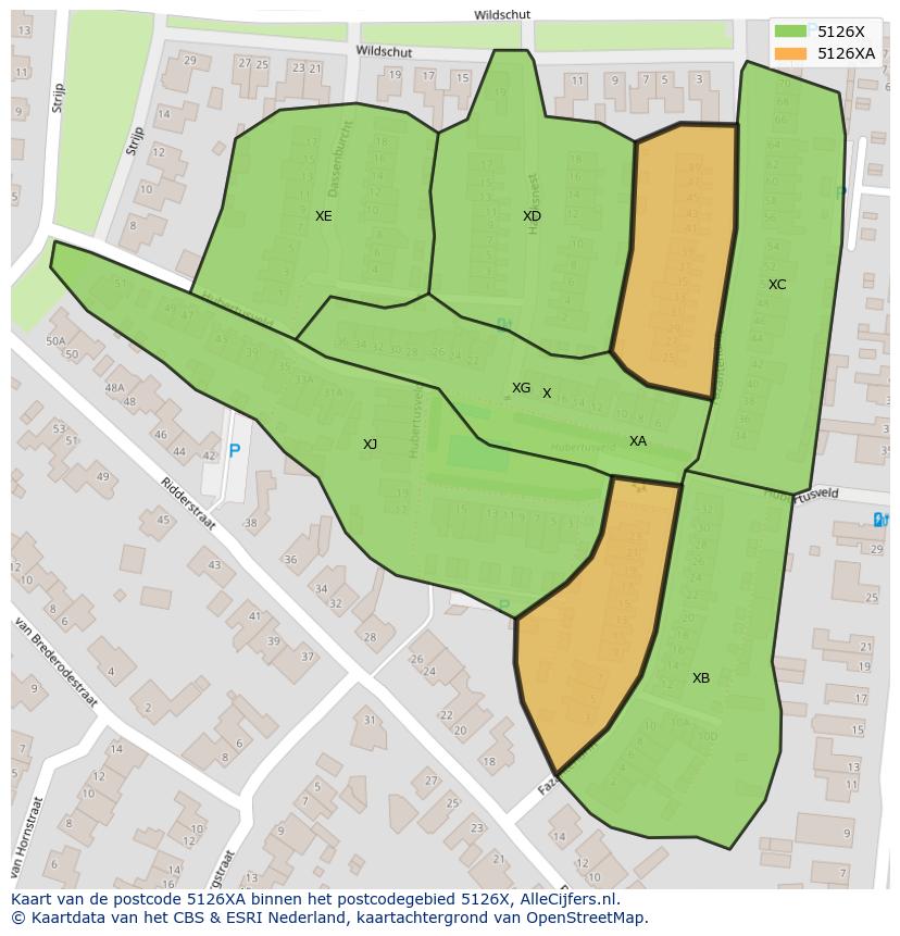 Afbeelding van het postcodegebied 5126 XA op de kaart.