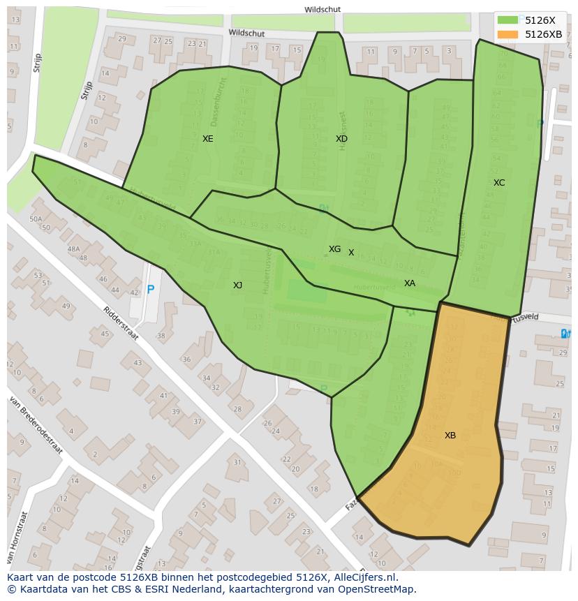 Afbeelding van het postcodegebied 5126 XB op de kaart.
