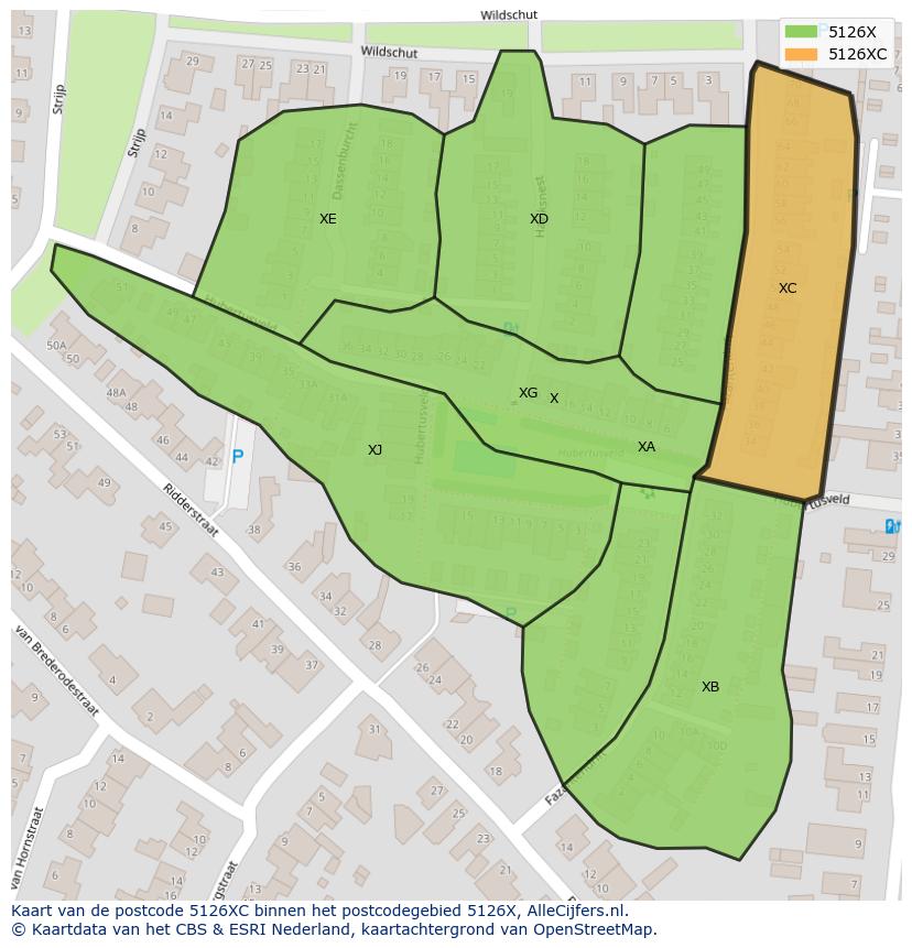 Afbeelding van het postcodegebied 5126 XC op de kaart.