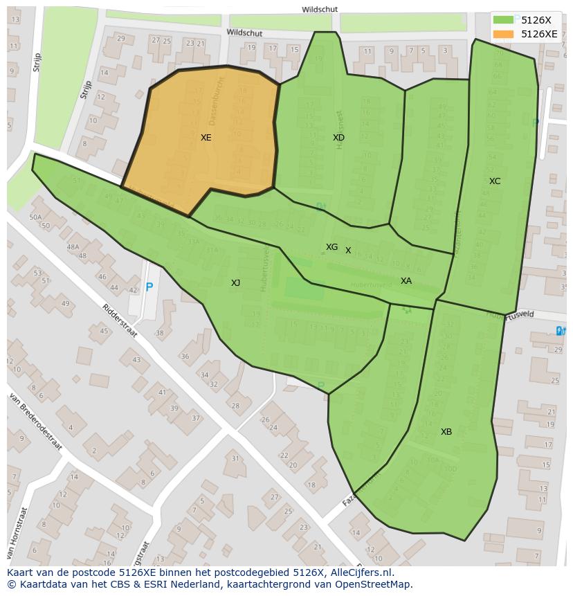 Afbeelding van het postcodegebied 5126 XE op de kaart.