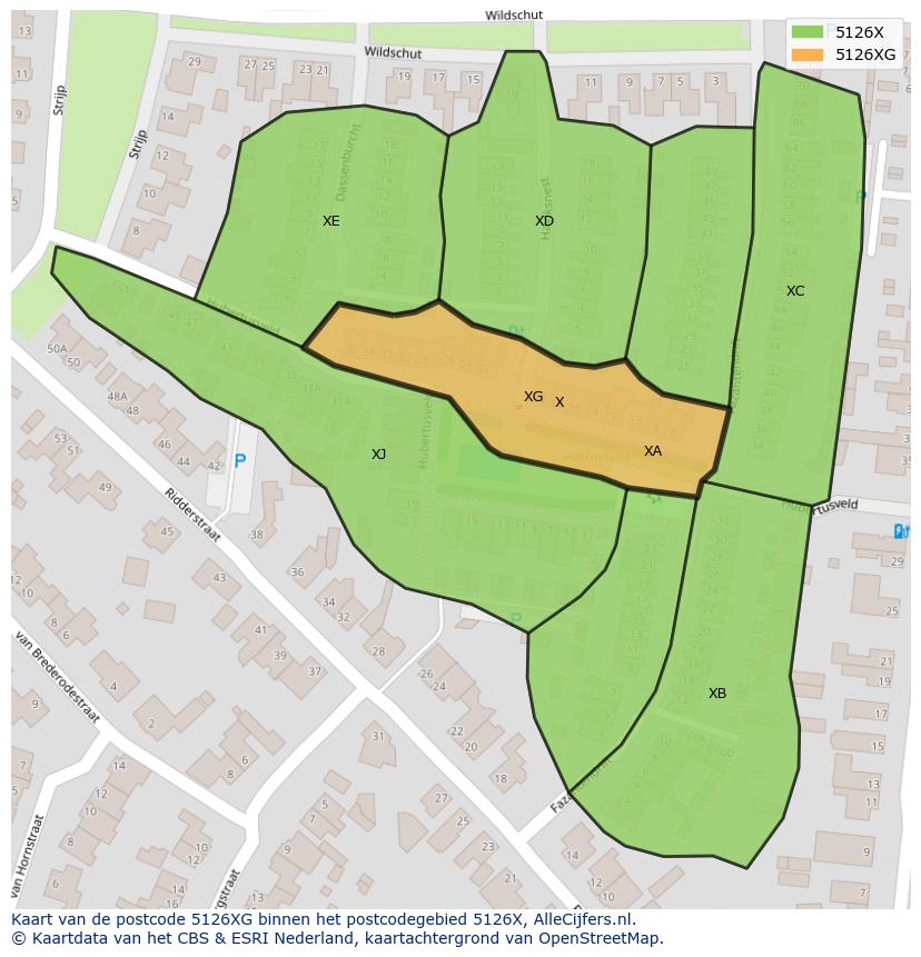 Afbeelding van het postcodegebied 5126 XG op de kaart.