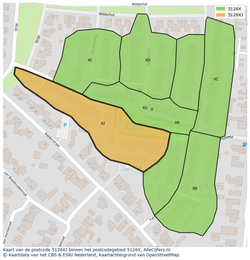 Afbeelding van het postcodegebied 5126 XJ op de kaart.