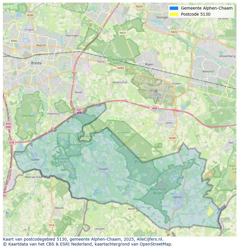 Afbeelding van het postcodegebied 5130 op de kaart.
