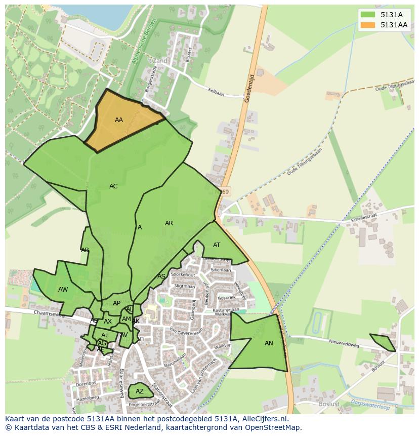 Afbeelding van het postcodegebied 5131 AA op de kaart.