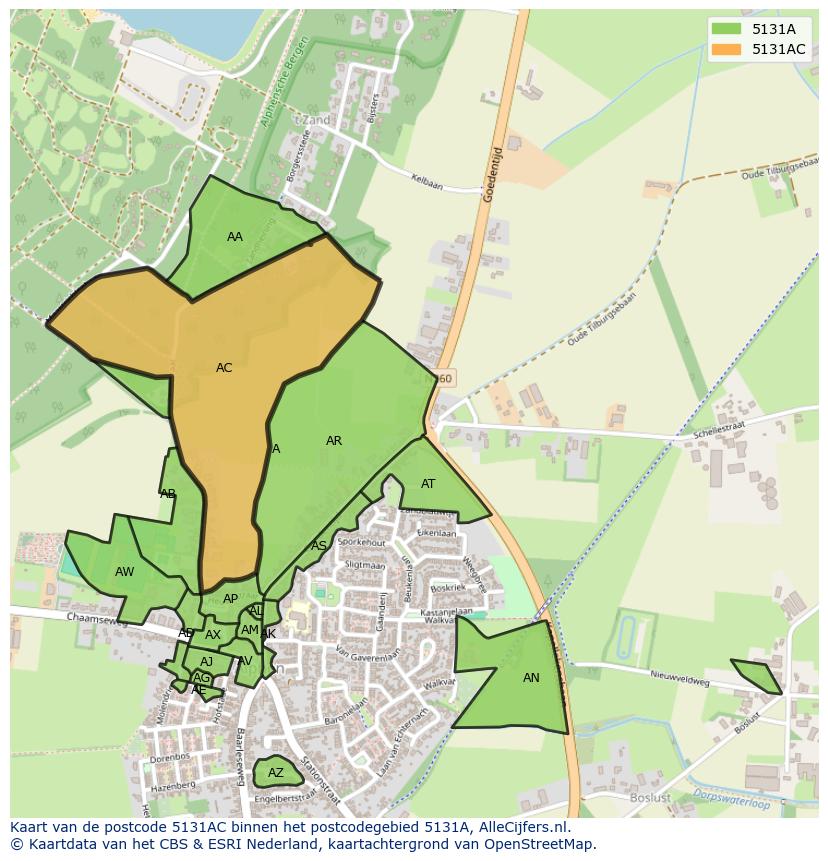 Afbeelding van het postcodegebied 5131 AC op de kaart.