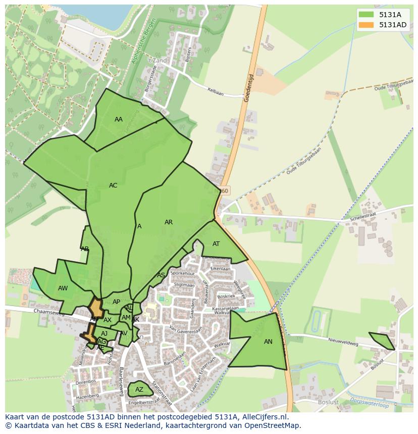 Afbeelding van het postcodegebied 5131 AD op de kaart.