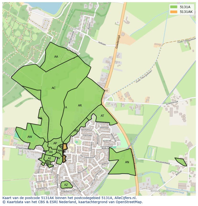 Afbeelding van het postcodegebied 5131 AK op de kaart.
