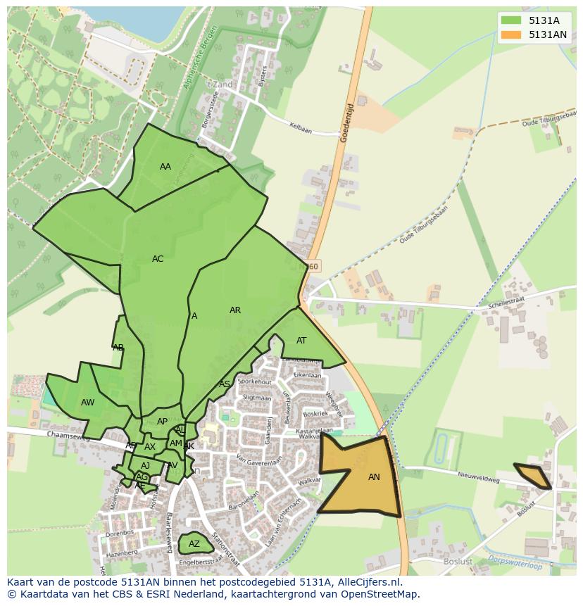 Afbeelding van het postcodegebied 5131 AN op de kaart.