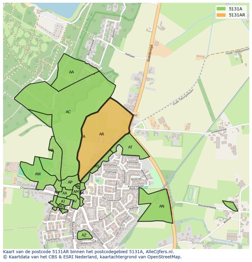 Afbeelding van het postcodegebied 5131 AR op de kaart.