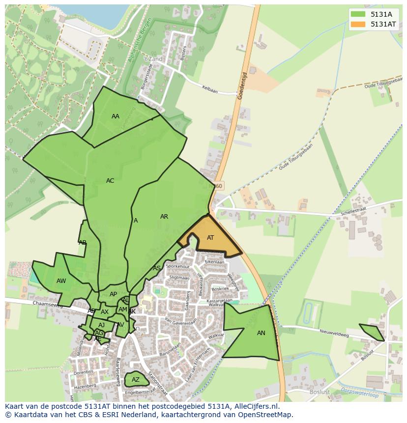 Afbeelding van het postcodegebied 5131 AT op de kaart.