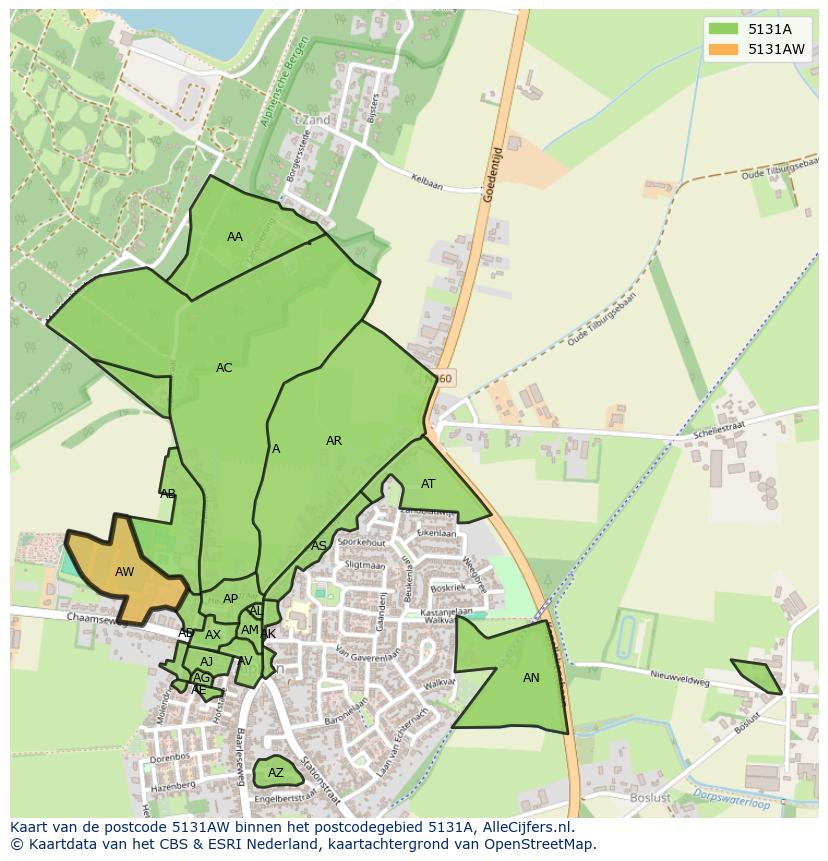 Afbeelding van het postcodegebied 5131 AW op de kaart.