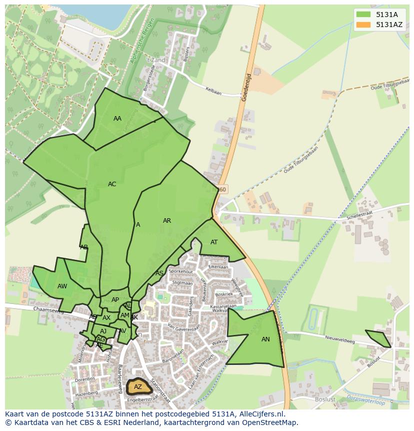Afbeelding van het postcodegebied 5131 AZ op de kaart.