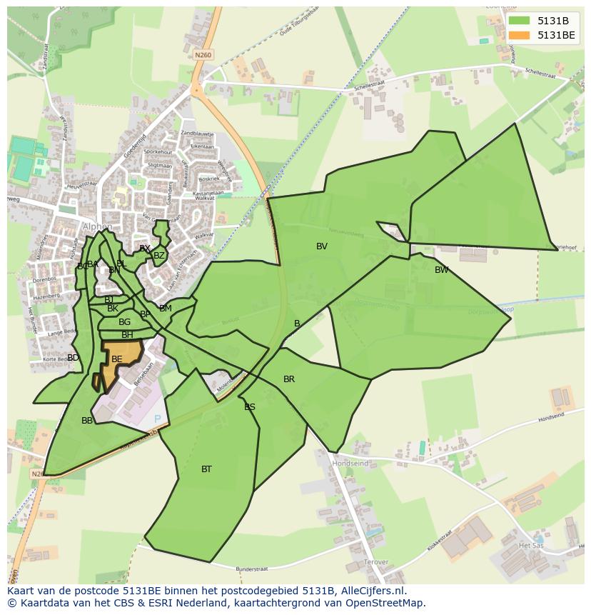 Afbeelding van het postcodegebied 5131 BE op de kaart.
