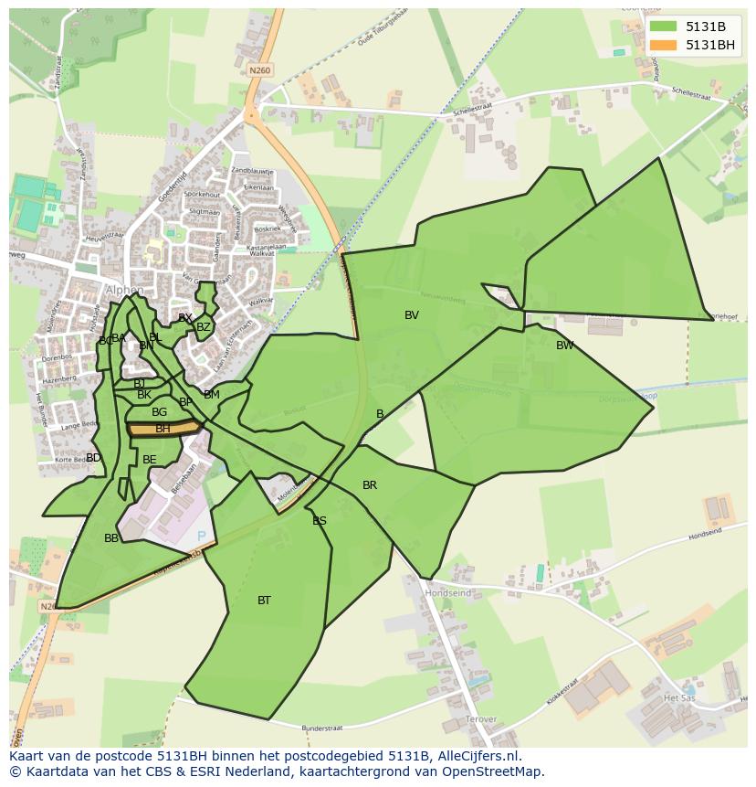 Afbeelding van het postcodegebied 5131 BH op de kaart.