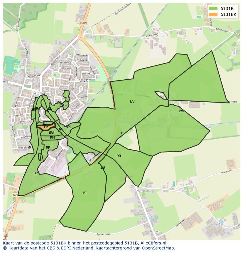 Afbeelding van het postcodegebied 5131 BK op de kaart.