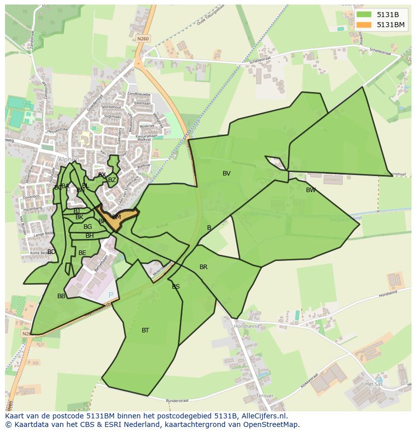 Afbeelding van het postcodegebied 5131 BM op de kaart.