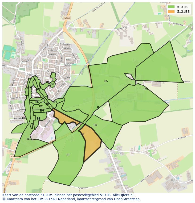 Afbeelding van het postcodegebied 5131 BS op de kaart.