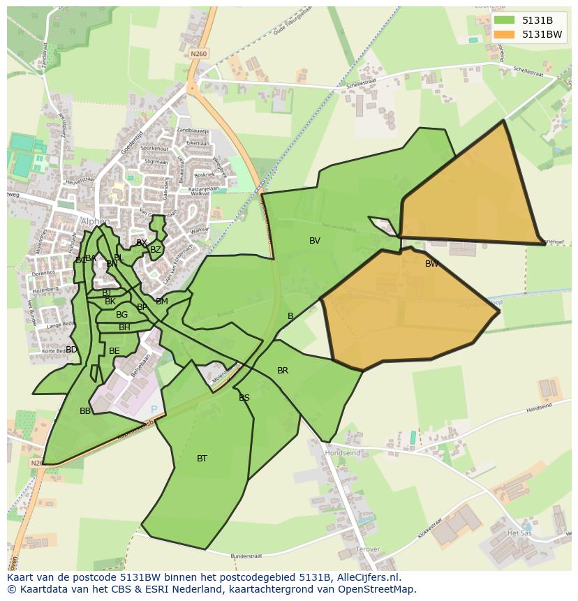 Afbeelding van het postcodegebied 5131 BW op de kaart.