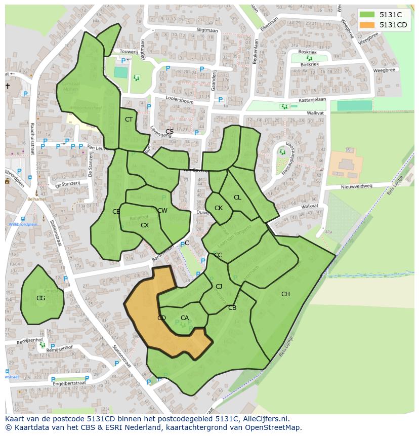 Afbeelding van het postcodegebied 5131 CD op de kaart.
