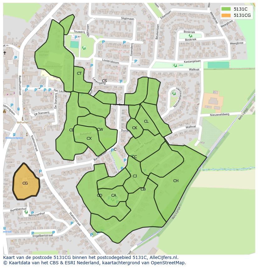 Afbeelding van het postcodegebied 5131 CG op de kaart.