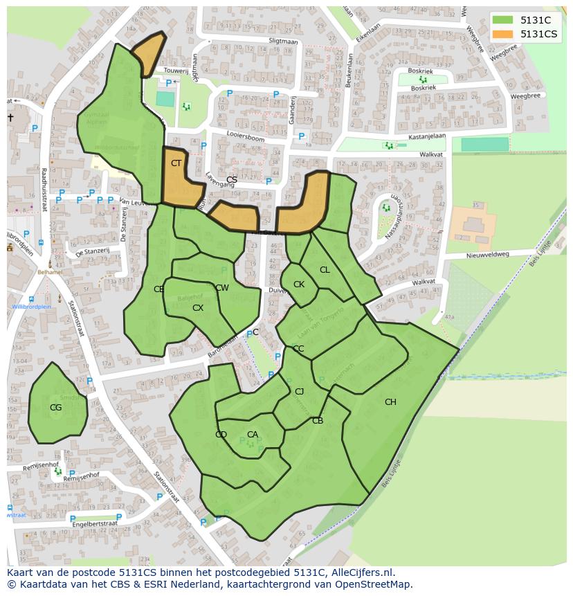 Afbeelding van het postcodegebied 5131 CS op de kaart.