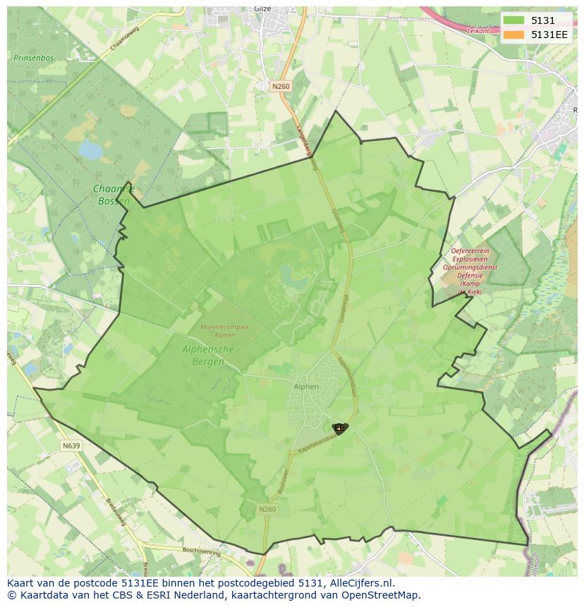 Afbeelding van het postcodegebied 5131 EE op de kaart.