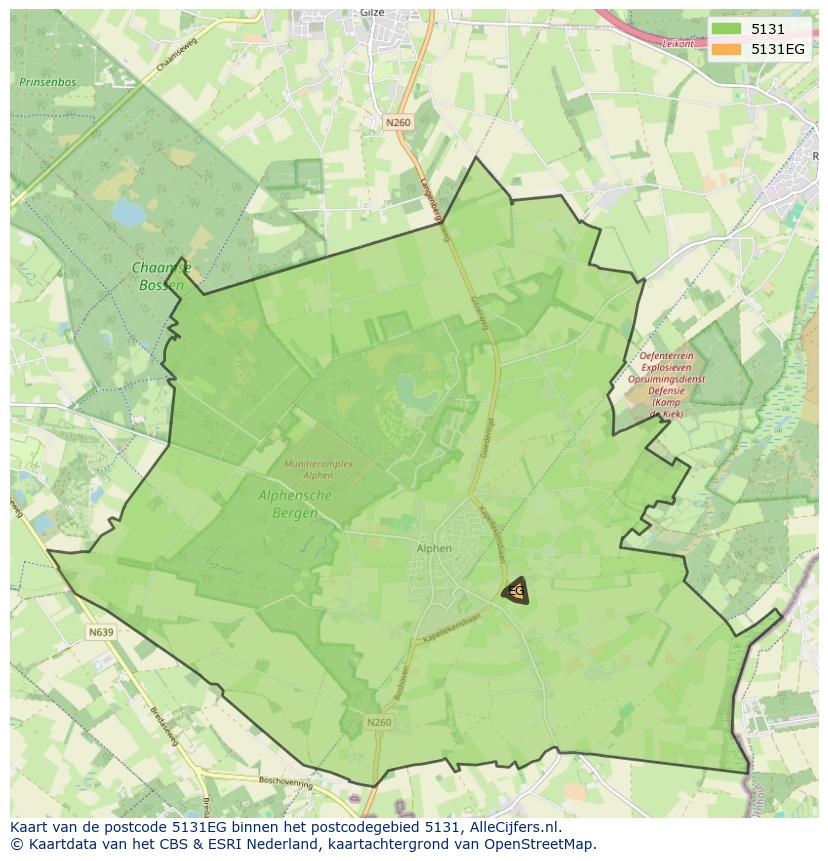Afbeelding van het postcodegebied 5131 EG op de kaart.