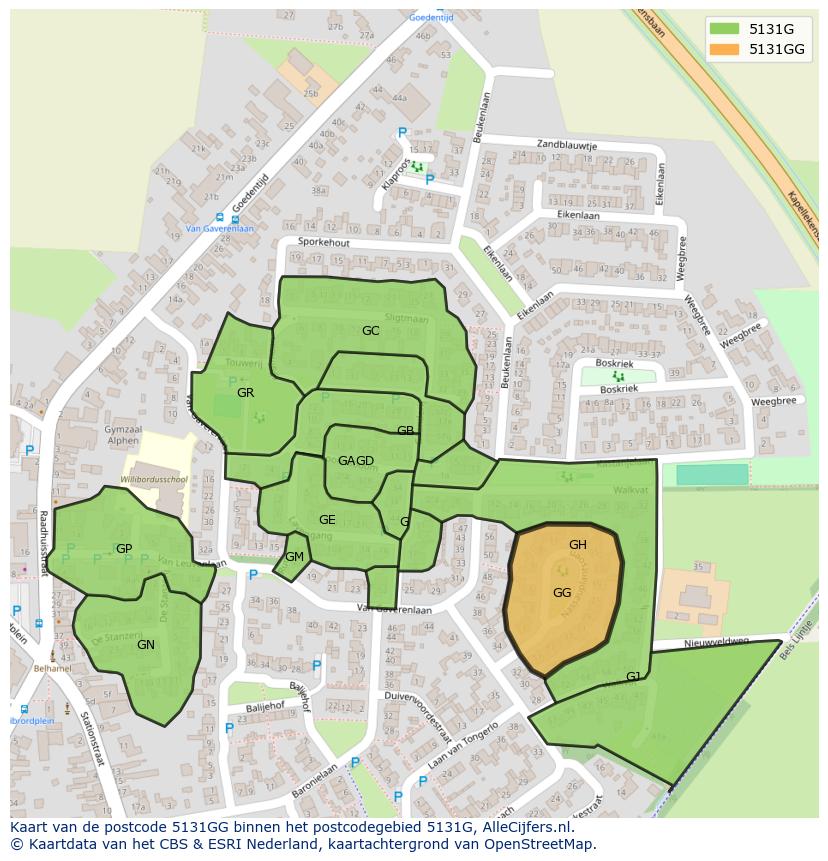 Afbeelding van het postcodegebied 5131 GG op de kaart.